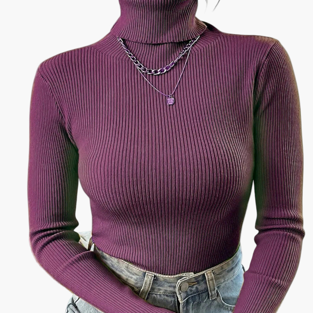 Women’s Ribbed Turtleneck Sweater – Foldover Winter Elegance