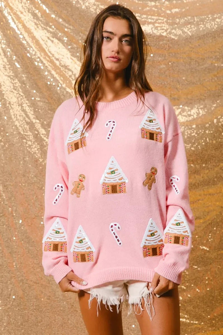 Women’s Gingerbread Village Christmas Sweater