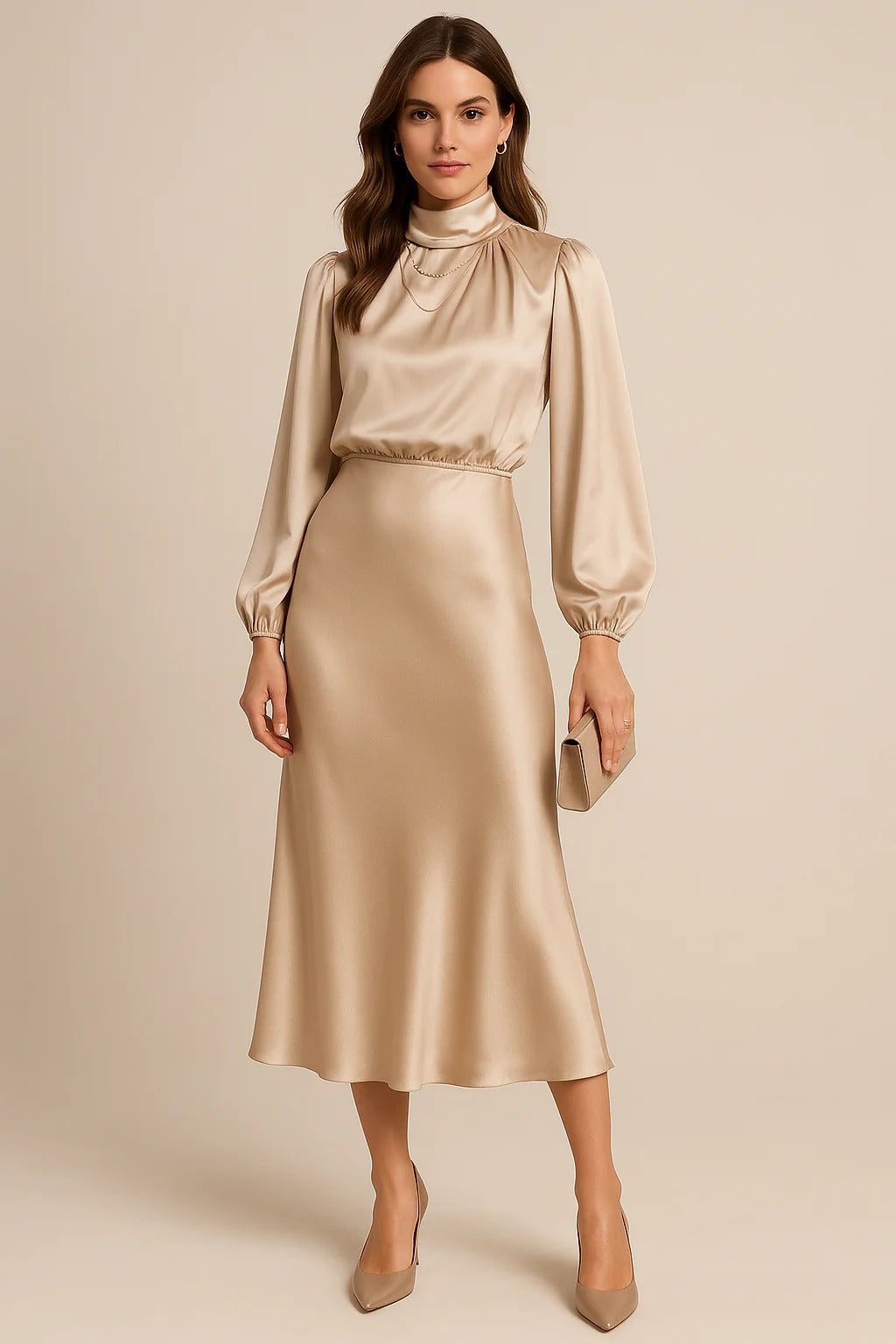 Women’s Aurelia Satin High-Neck Midi Dress