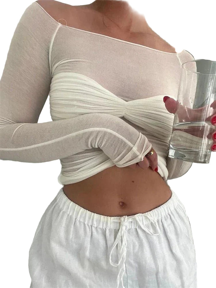 Women’s Mesh Sheer Off-Shoulder Top