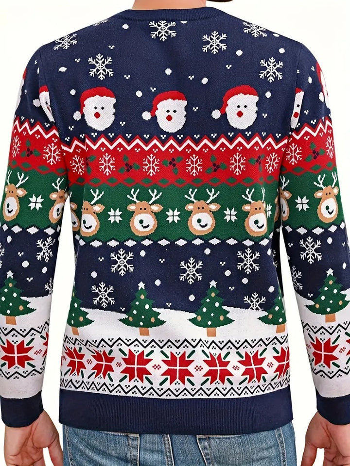 Men’s Festive Santa & Reindeer Knit Christmas Jumper – Holiday Pattern Sweater