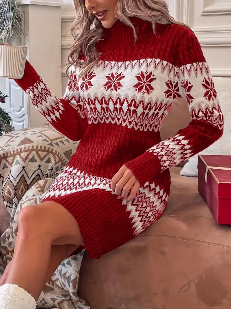 Women’s Snowflake Turtleneck Christmas Knit Dress