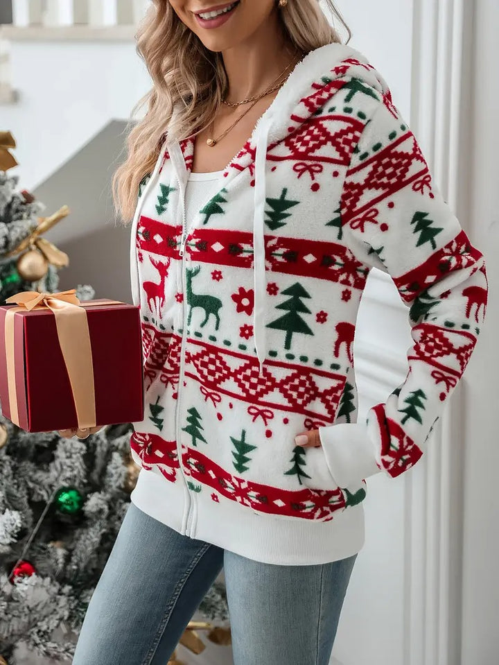 Women’s Reindeer Wonderland Zip-Up Christmas Hoodie