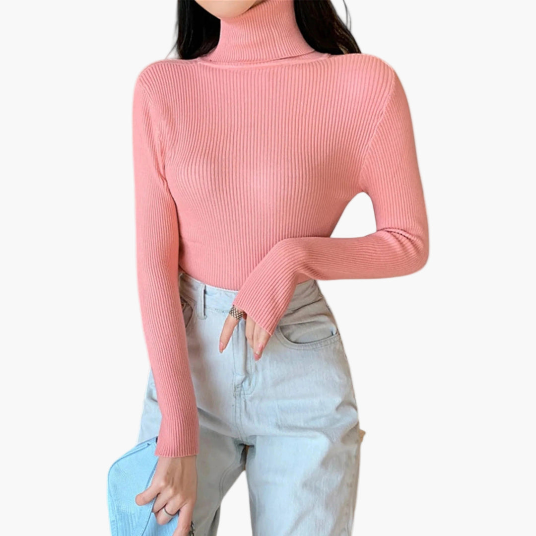 Women’s Ribbed Turtleneck Sweater – Foldover Winter Elegance