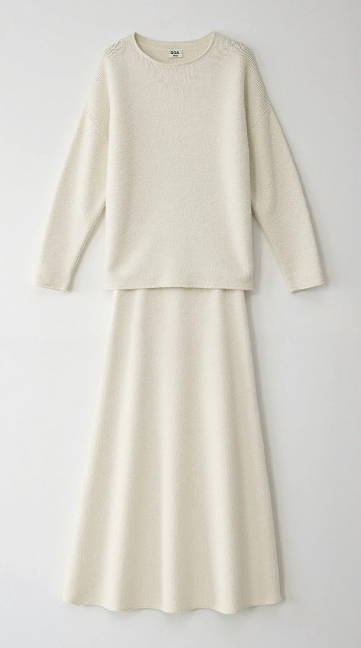 Women’s Seraphine Knit Two-Piece Midi Set – Relaxed Sweater & A-Line Skirt