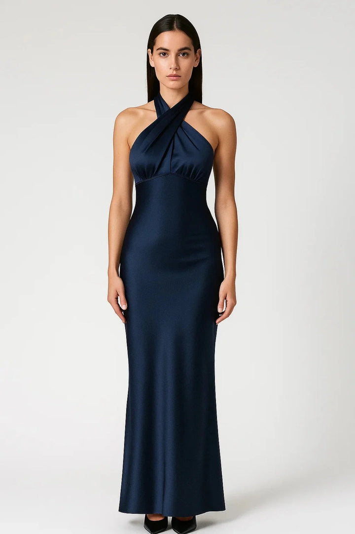 Women’s Celeste Satin Halter Evening Gown