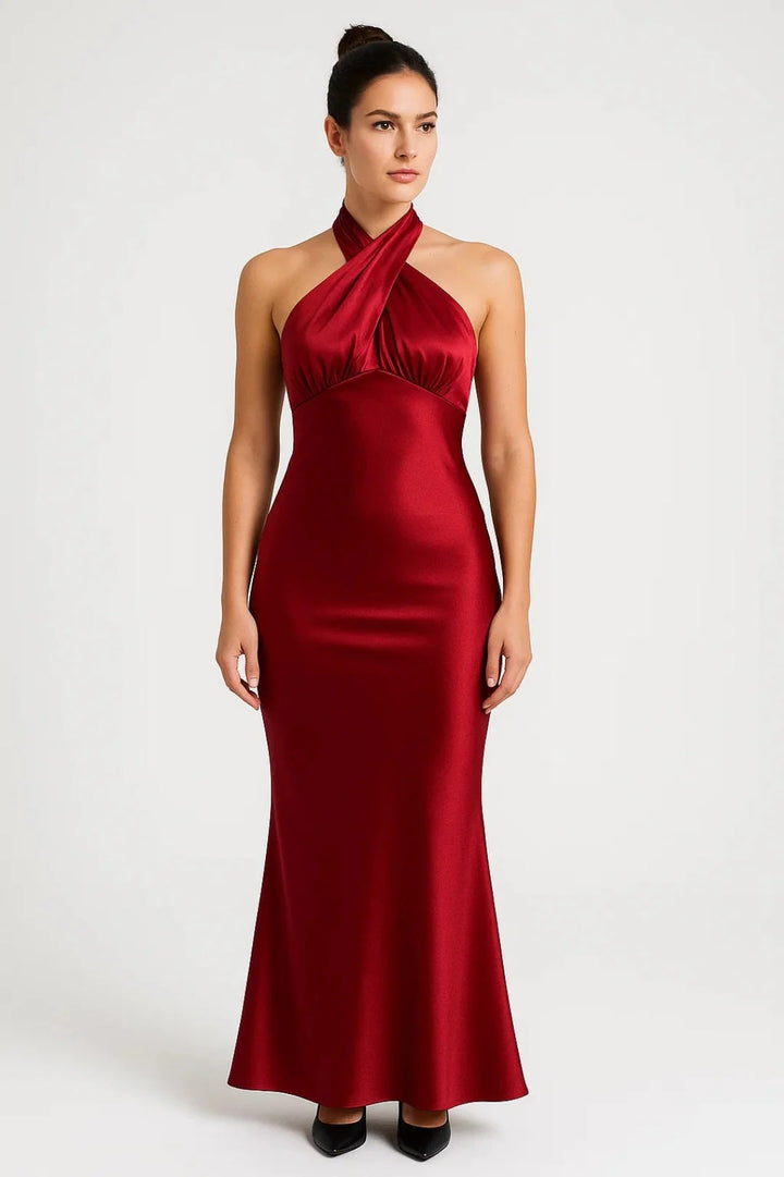 Women’s Celeste Satin Halter Evening Gown