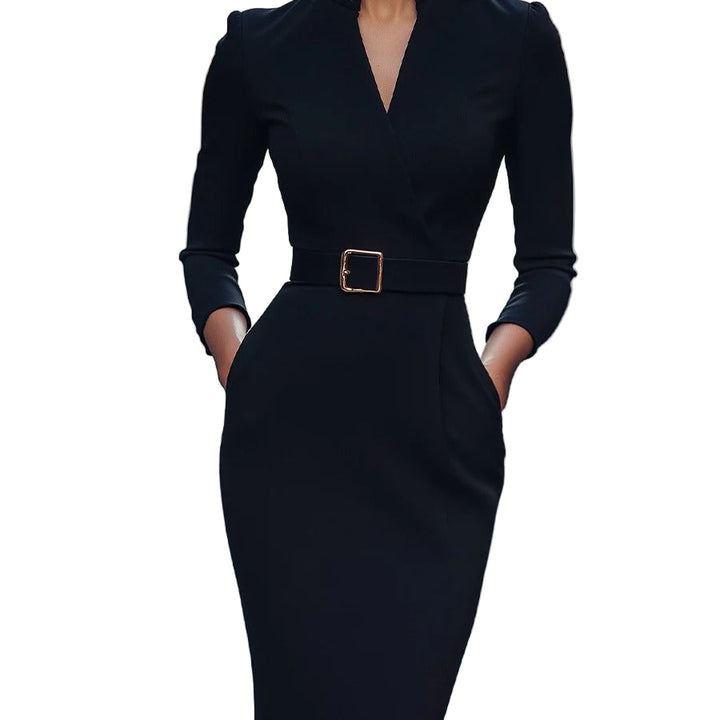Women’s Belted Mandarin Collar Sheath Dress