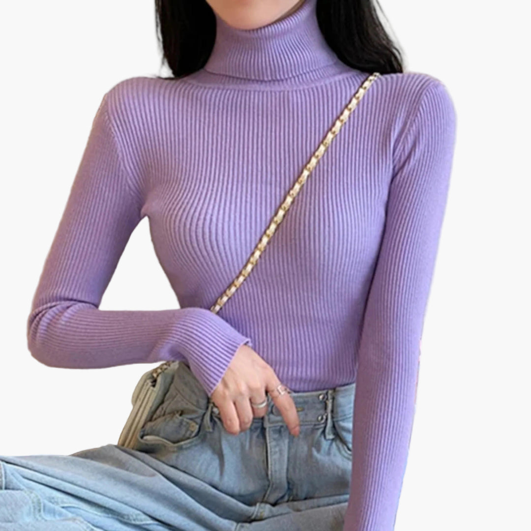 Women’s Ribbed Turtleneck Sweater – Foldover Winter Elegance