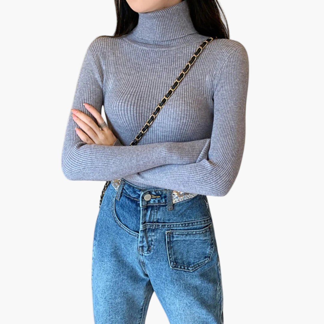 Women’s Ribbed Turtleneck Sweater – Foldover Winter Elegance