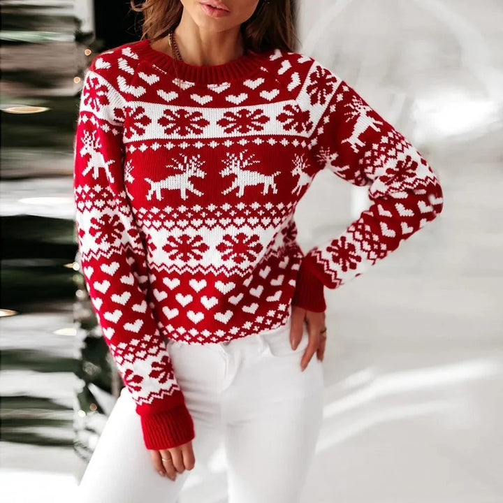 Women’s Nordic Heart Reindeer Christmas Knit Sweater