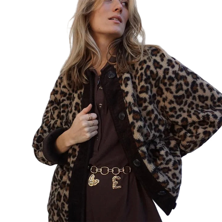 Women’s Leopard Print Button Jacket – Casual Chic Outerwear
