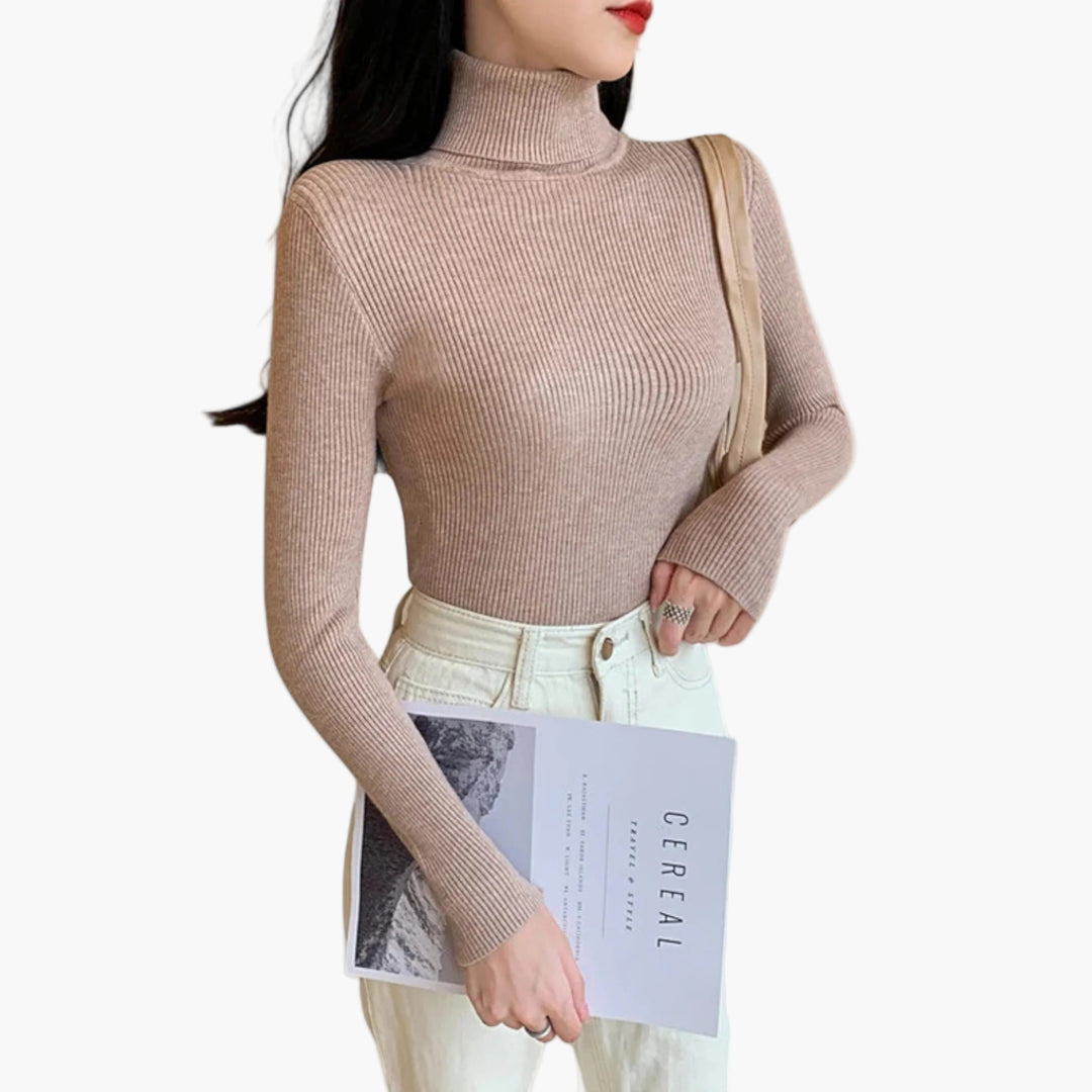 Women’s Ribbed Turtleneck Sweater – Foldover Winter Elegance
