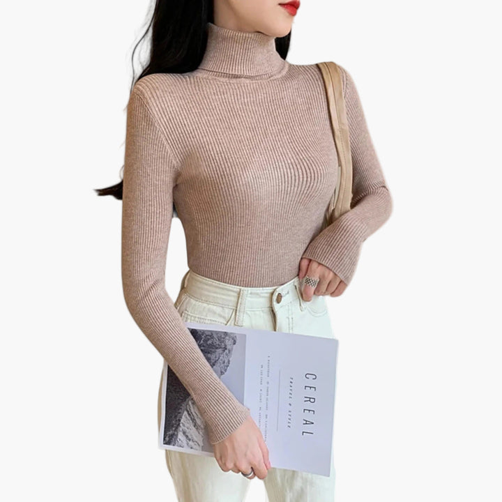 Women’s Ribbed Turtleneck Sweater – Foldover Winter Elegance