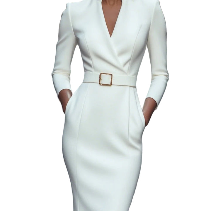 Women’s Belted Mandarin Collar Sheath Dress