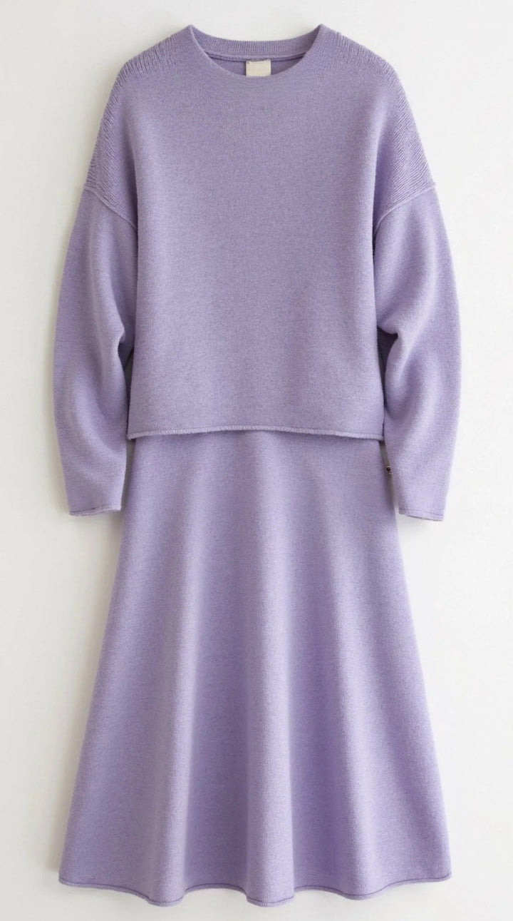 Women’s Seraphine Knit Two-Piece Midi Set – Relaxed Sweater & A-Line Skirt