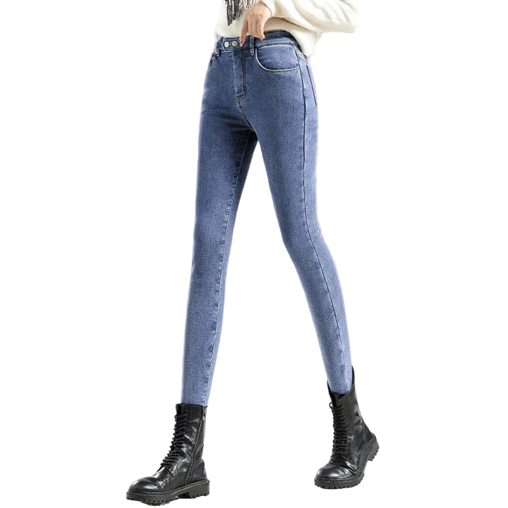 Women’s High-Waist Fleece-Lined Jeans – Warm Slim Fit Winter Style