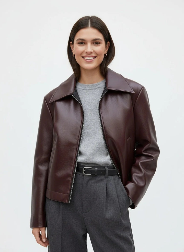 Women’s Arlette Minimalist Zip-Up Leather Jacket