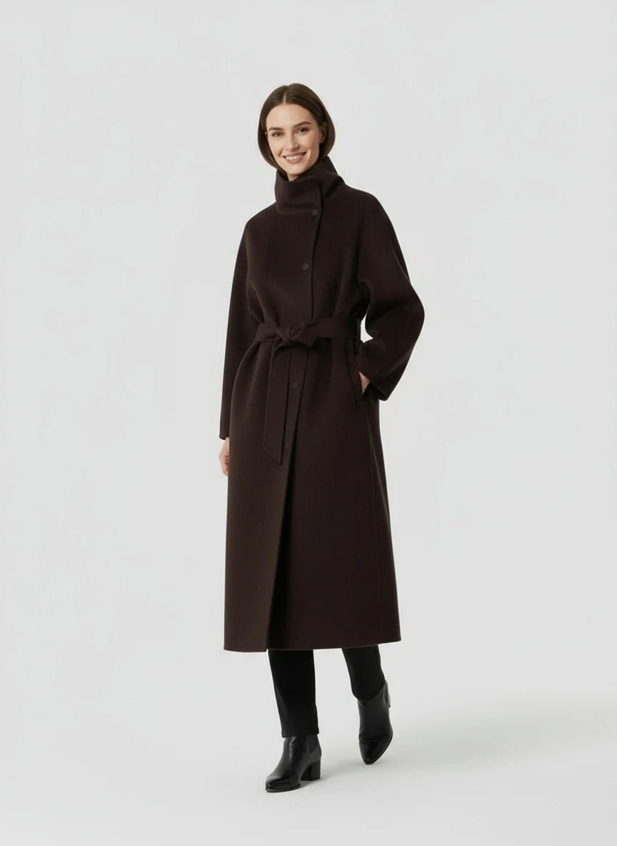 Women’s Amara High-Neck Belted Long Coat