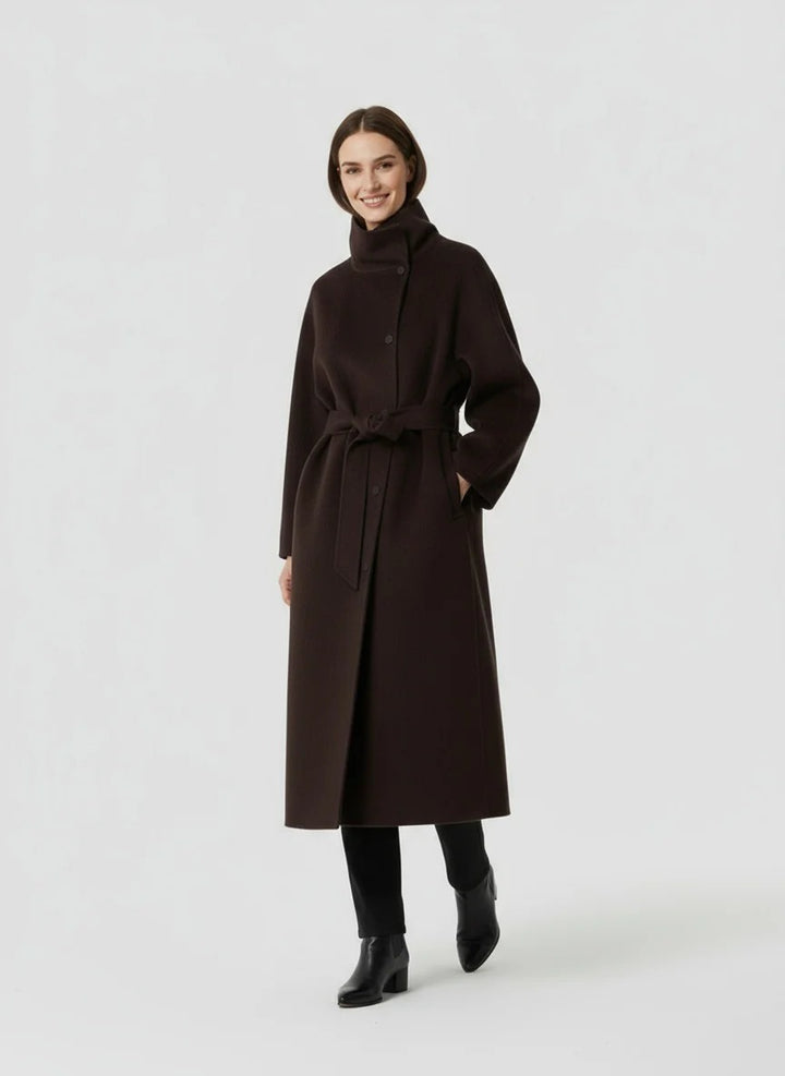 Women’s Amara High-Neck Belted Long Coat