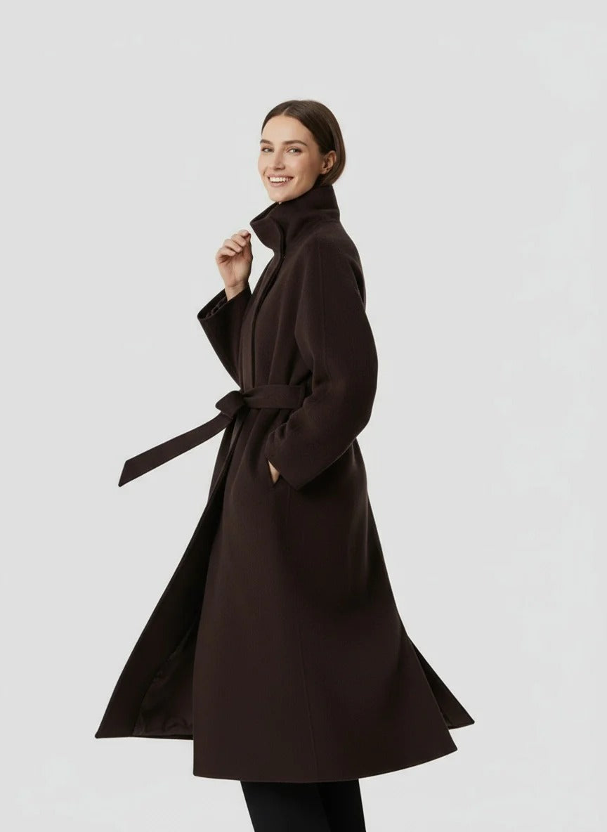 Women’s Amara High-Neck Belted Long Coat