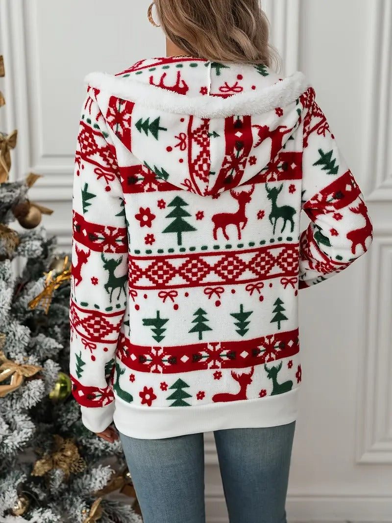 Women’s Reindeer Wonderland Zip-Up Christmas Hoodie