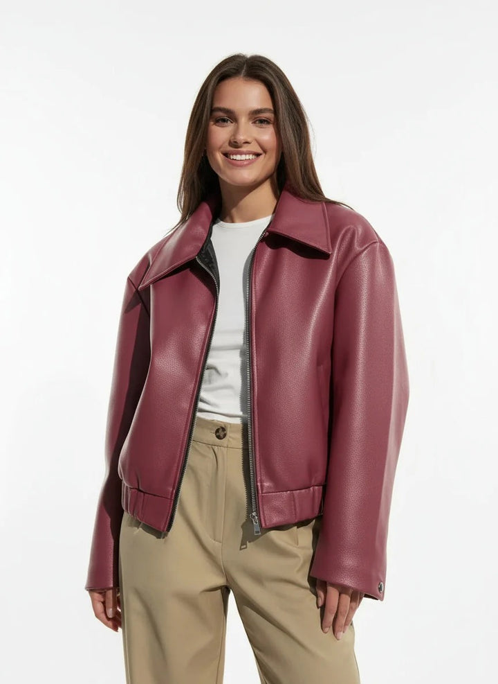 Women’s Arlette Minimalist Zip-Up Leather Jacket