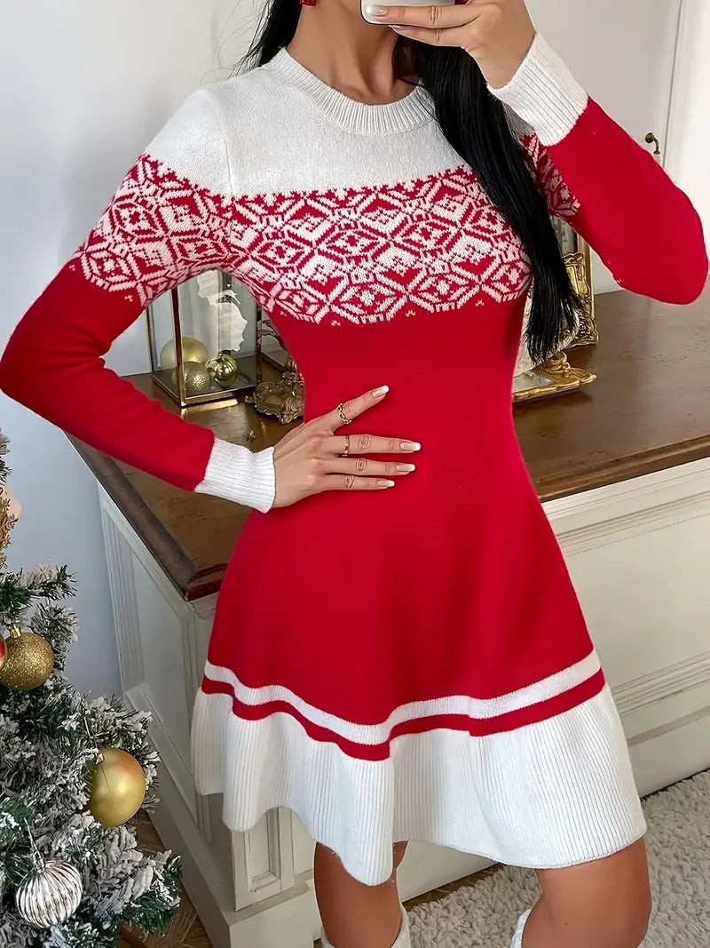 Women’s Nordic Snowflake Knit Christmas Dress