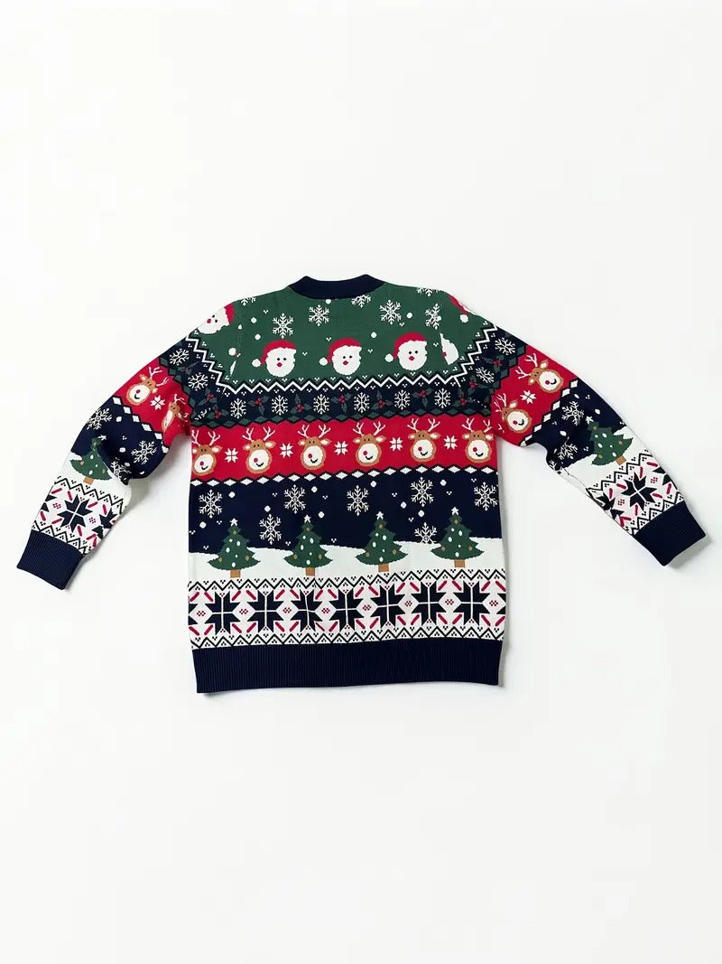 Men’s Festive Santa & Reindeer Knit Christmas Jumper – Holiday Pattern Sweater