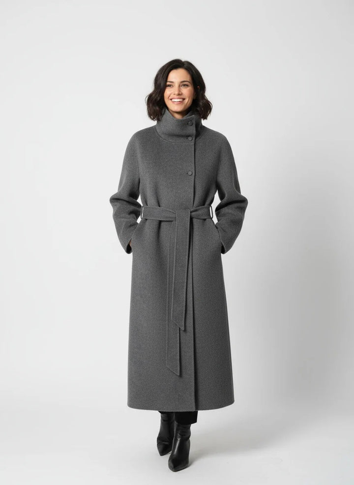 Women’s Amara High-Neck Belted Long Coat