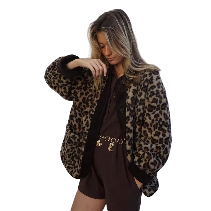Women’s Leopard Print Button Jacket – Casual Chic Outerwear