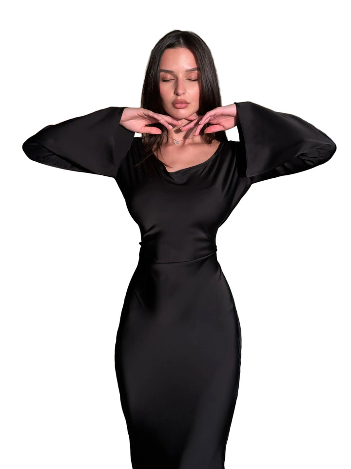 Women’s Long Sleeve Maxi Dress – Elegant Flowing Evening Gown