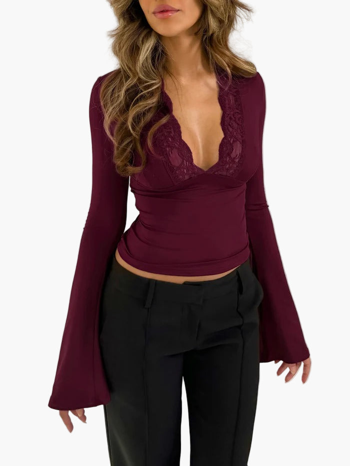 Women’s Lace-Trim Long Sleeve Top