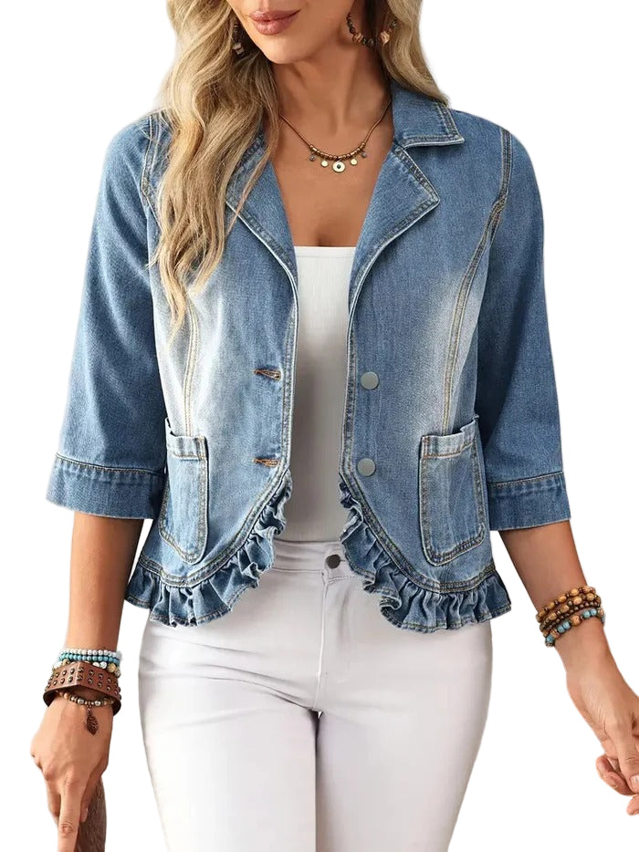 Women’s Ruffled Hem Denim Jacket