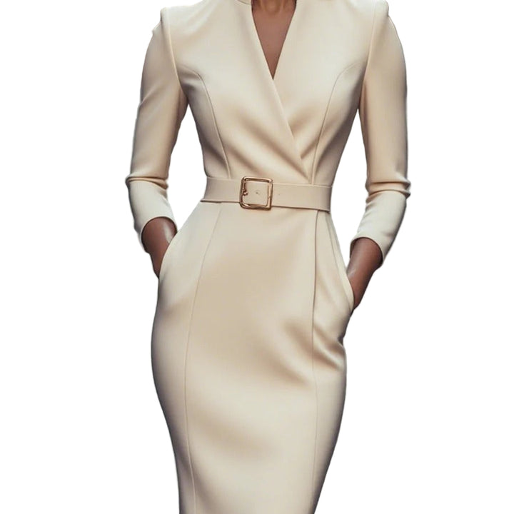 Women’s Belted Mandarin Collar Sheath Dress