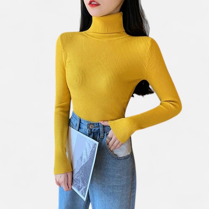 Women’s Ribbed Turtleneck Sweater – Foldover Winter Elegance