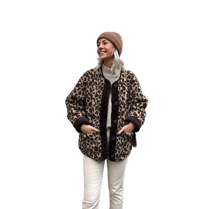 Women’s Leopard Print Button Jacket – Casual Chic Outerwear