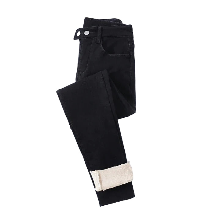 Women’s High-Waist Fleece-Lined Jeans – Warm Slim Fit Winter Style