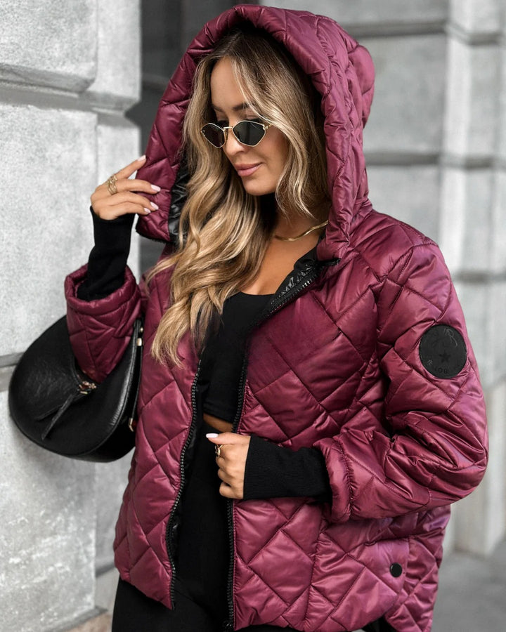 Women’s Quilted Urban Shield Puffer Jacket – Short Hooded Winter Coat