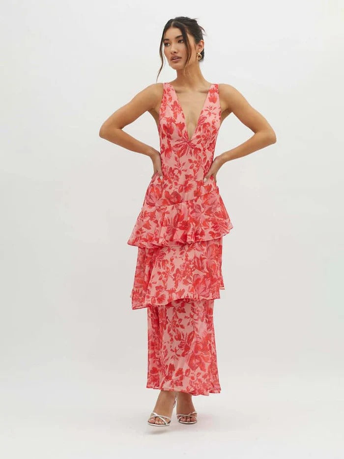 Women’s Floral Tiered Midi Dress