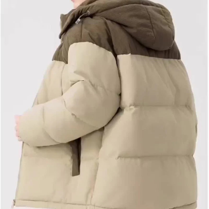 Women’s Two-Tone Corduroy Panel Puffer Jacket