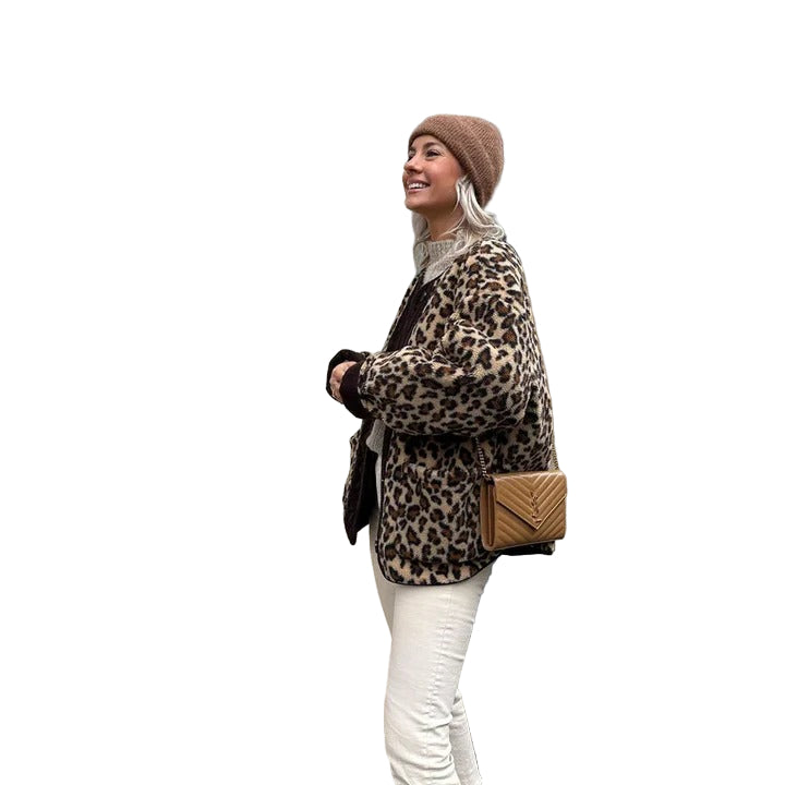 Women’s Leopard Print Button Jacket – Casual Chic Outerwear