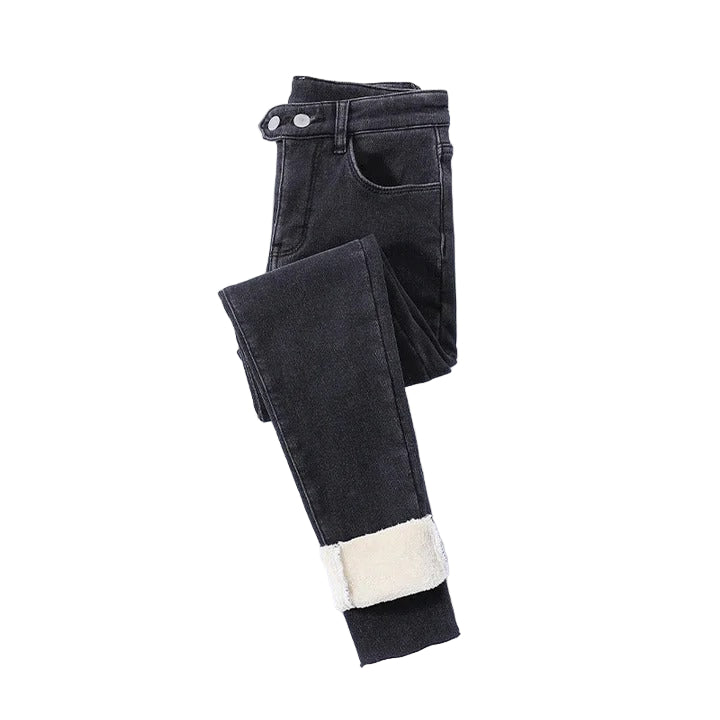 Women’s High-Waist Fleece-Lined Jeans – Warm Slim Fit Winter Style