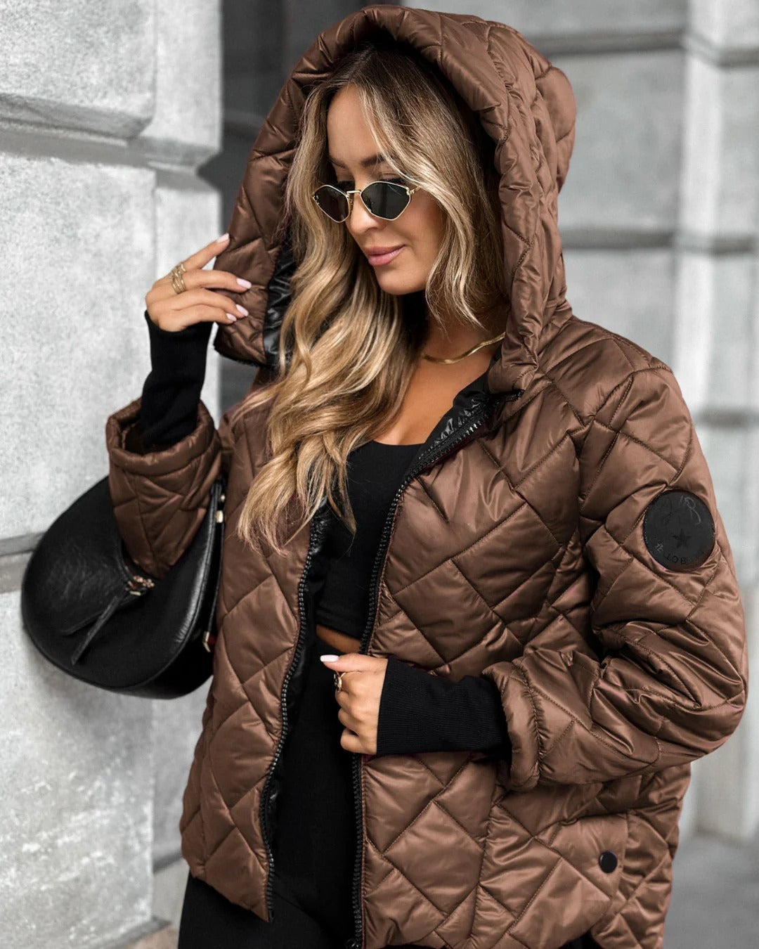 Women’s Quilted Urban Shield Puffer Jacket – Short Hooded Winter Coat