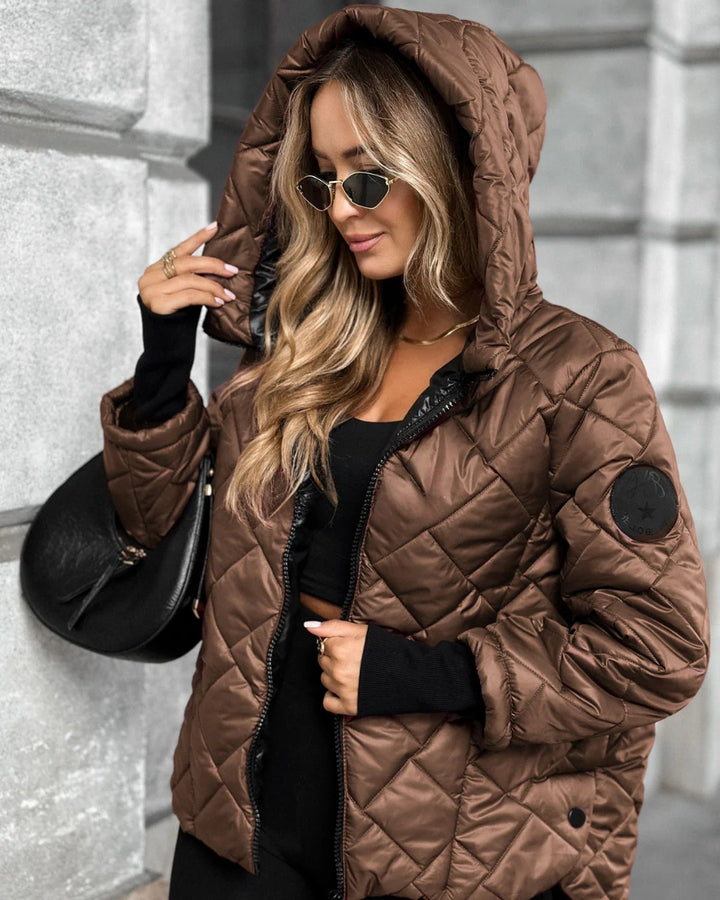 Women’s Quilted Urban Shield Puffer Jacket – Short Hooded Winter Coat