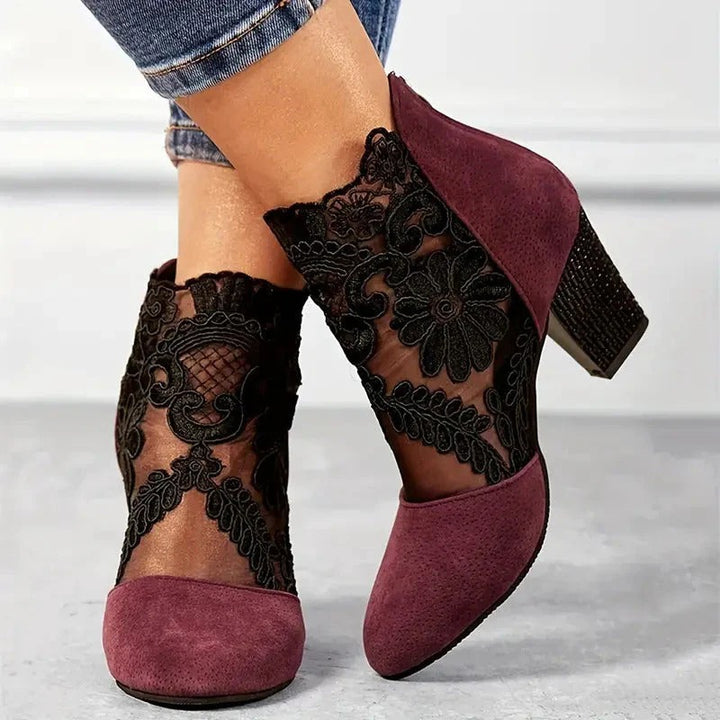 Women’s Amara Lace-Panel Block Heel Ankle Boots