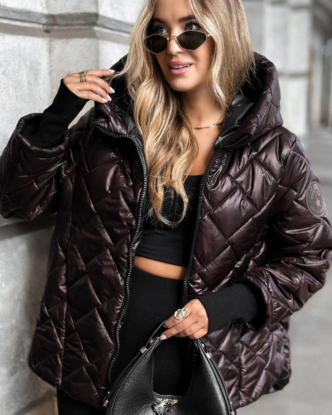 Women’s Quilted Urban Shield Puffer Jacket – Short Hooded Winter Coat
