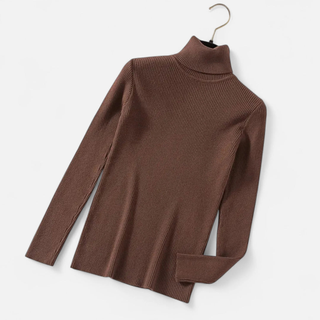 Women’s Ribbed Turtleneck Sweater – Foldover Winter Elegance