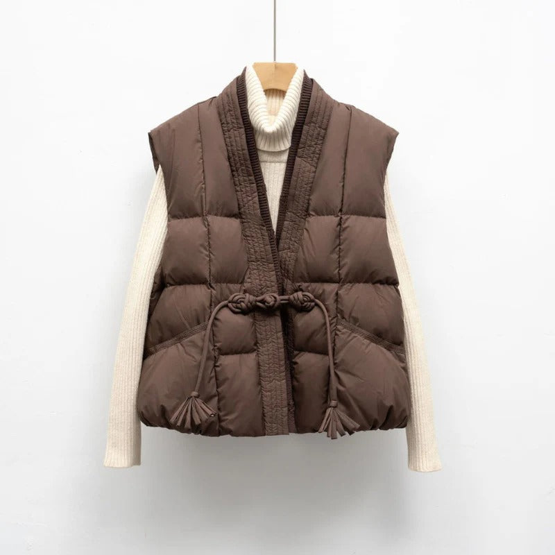Women's Quilted Kimono-Tie Puffer Vest