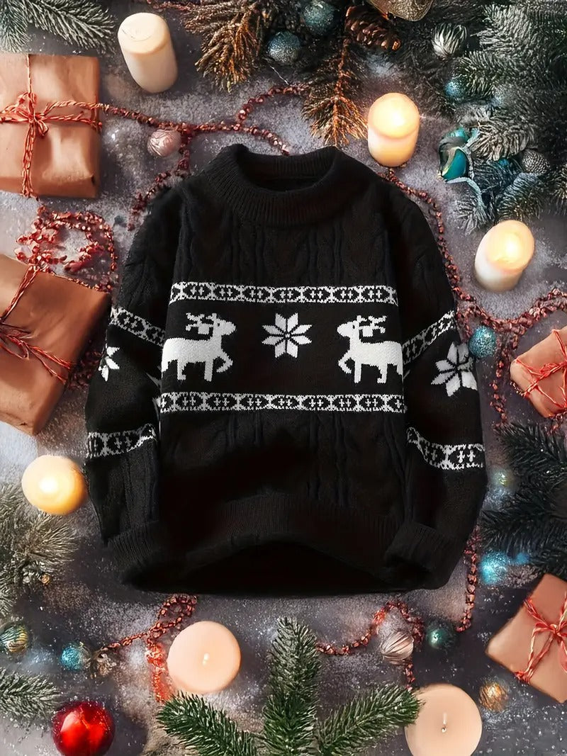 Men’s Nordic Reindeer Cable Knit Christmas Jumper – Classic Winter Sweater